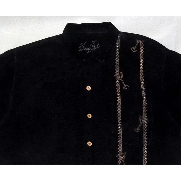 Tommy Bahama Men's Short Sleeve Button Front  100% Silk Black Shirt Size Large‎ - Picture 2 of 5